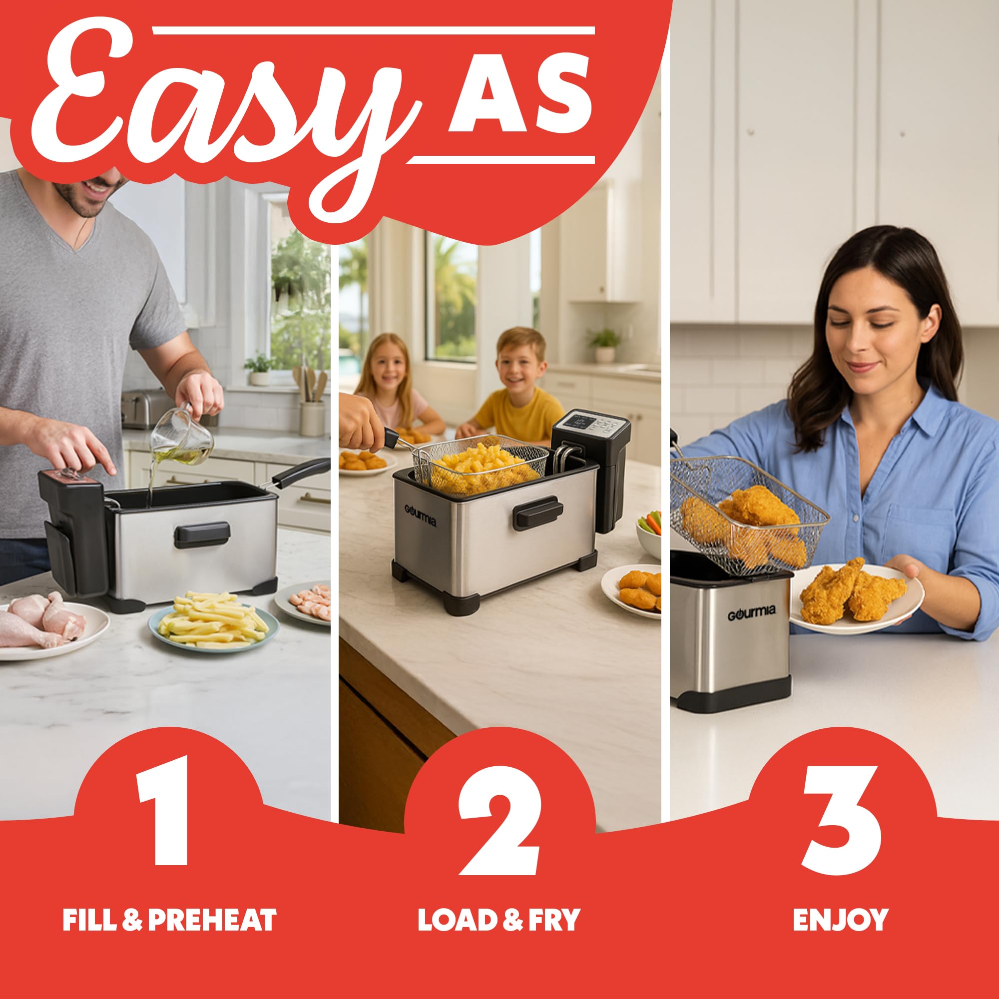 Gourmia 3.2 Qt Countertop Deep Fryer – Electric Oil Fryer with Digital Display, Adjustable 280°F–380°F Temperature Control, Viewing Window, Odor Filter Lid & Magnetic Safety Cord - Image 10