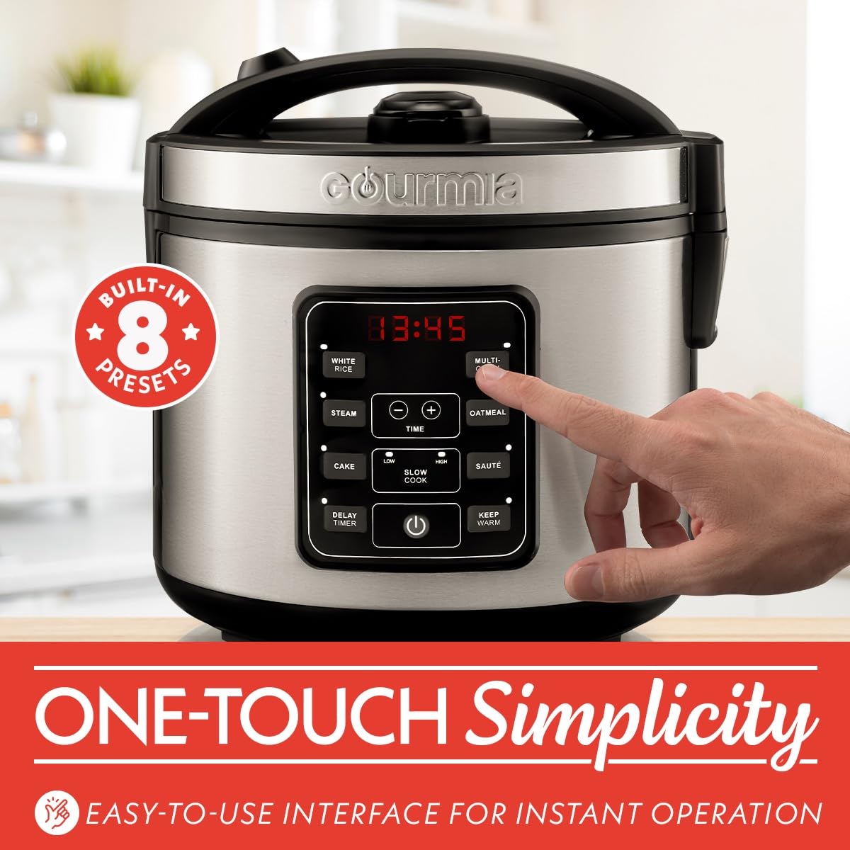 Gourmia Rice Cooker – 3 Qt Capacity, 12 Cup Cooked, 6 Cup Uncooked, Digital Controls, Grain Cooker & Steamer, Built-In Steamer Basket, Nonstick Ceramic Pot, Delay Timer, Keep Warm, Stainless Steel - Image 8